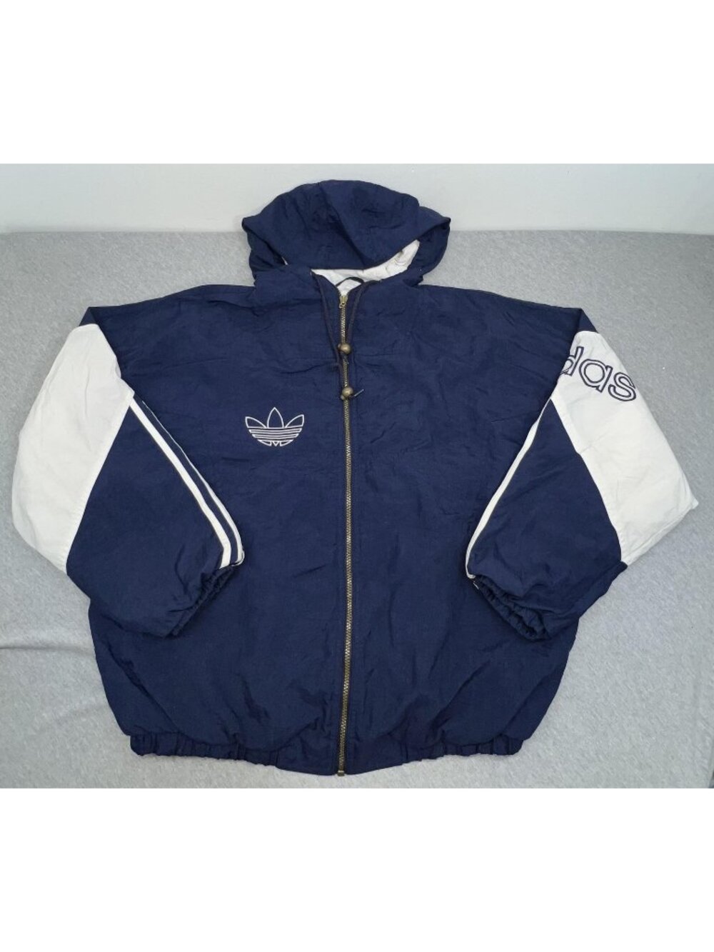 Vintage Adidas Jacket‎ Mens Large Blue White Hooded Trefoil Windbreaker 90s